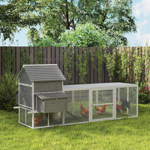 Wooden Chicken Coop with Nesting Boxes, Run, Doors, Tray, Ramp for 4-6 Chickens