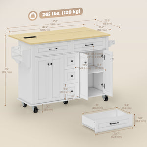 Kitchen Island Cart with Power Outlet & Drop Leaf, 55" Rolling Kitchen Island on Wheels with Storage, Black – view 9
