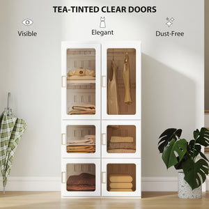 Portable Wardrobe, Foldable Plastic Closet with 5 Compartments, Hanging Rod and Magnetic Doors, White