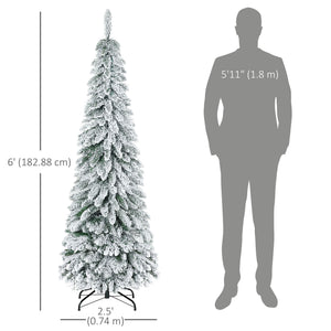 6' Artificial Slim Flocked Christmas Trees, with Snow Frosted Branches, Downswept Shape, Steel Base