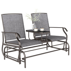 Patio Glider Rocking Chair 2 Person Outdoor Loveseat Rocker Garden Furniture Bench, Grey – view 29