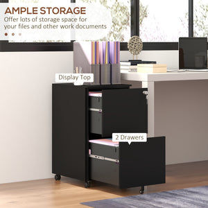 Vertical Steel Filing Cabinet on Wheels, 2-Drawer Lockable File Cabinet with Adjustable Hanging Bar for A4 – view 3