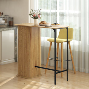 Tambour Bar Height Table with 3 Storage Shelves Rectangular Bar Table with Metal Frame for Kitchen Dining Room Natural