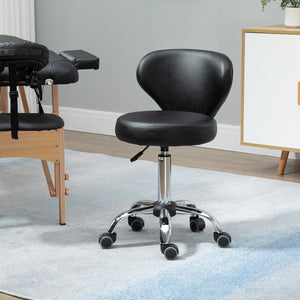 Adjustable Swivel Salon Stool with Backrest and Wheels, Office & Living Room Chair, Synthetic Leather, Black
