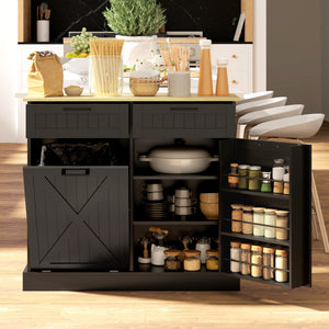 10 Gallon Hidden Garbage Bin Cabinet, Tilt Out Trash Cabinet w/ 2 Drawers, Freestanding Kitchen Island – view 7