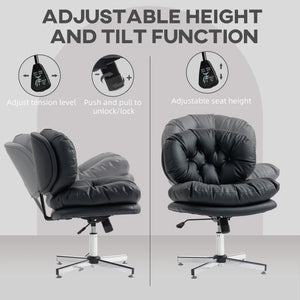 Computer Desk Chair, Armless Office Chair with Wide Padded Seat and Adjustable Height, Cream White – view 34