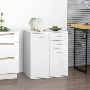 High Gloss Sideboard with 2 Drawers and 2 Doors, Buffet Cabinet with Adjustable Shelf, Coffee Bar Cabinet with Storage, White