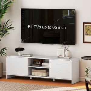 TV Stand for up to 65 Inch TV, Nordic Entertainment Center with 2 Cabinets and 2 Open Shelves for Living Room, Natural