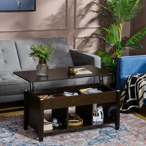 Lift Top Coffee Table, Modern Center Table with Storage Shelves and Hidden Compartment for Living Room – view 7