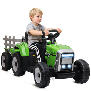 Aosom 12V Kids Ride on Tractor with Trailer, Battery Powered Electric Kids Car with Remote Control, Music Start up Sound and Horn, USB, LED Lights