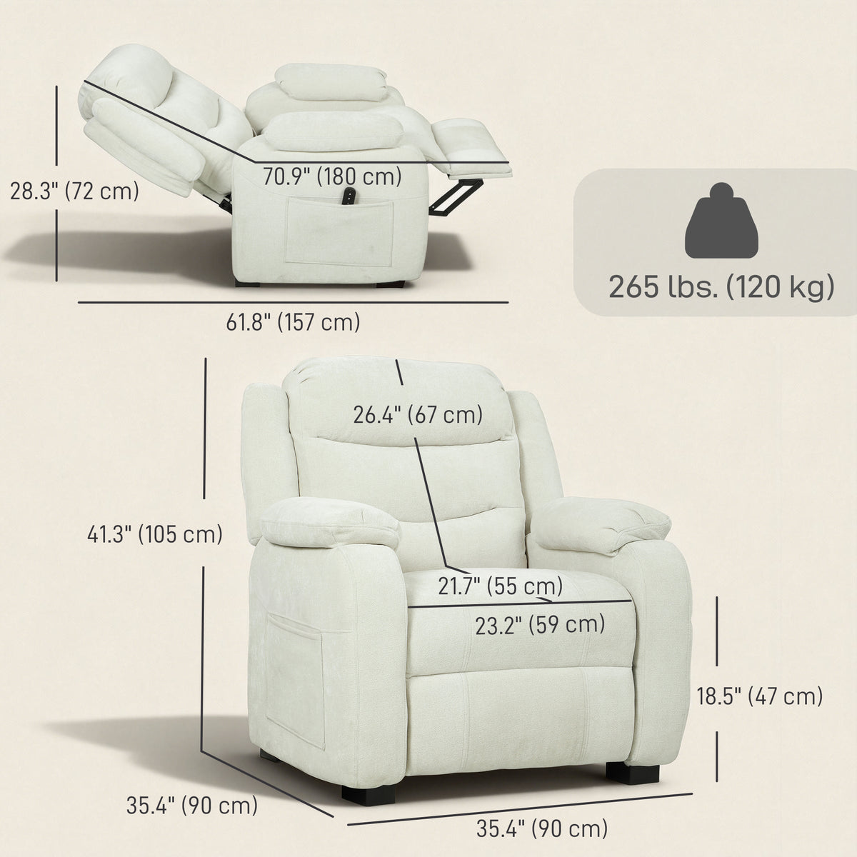 Massage Recliner Chair, Power Recliner with Quiet Brushless Motor, Remote, Pockets, 2 Memory Positions – view 2
