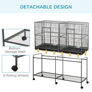 64" Extra Large Bird Cage, Rolling Metal Parrot Cage, Bird House with Detachable Rolling Stand – view 10
