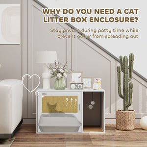 Cat Litter Box Enclosure, Cat Washroom End Side Table with Rattan Door, Scratching Pad, Non-slip Foot Pads – view 11