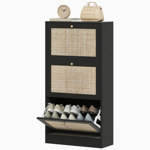 Rattan Shoe Storage Cabinet with 3 Flip Drawers and Adjustable Shelves, Entryway Shoe Cabinet for 18 Pairs – view 8