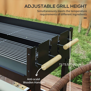 Charcoal Grill,Barbecue Trolley with Double Adjustable Grill, Side Table, Storage Shelf and Wheels, Black
