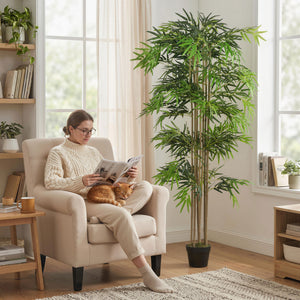 6FT Artificial Bamboo Tree, Fake Plant with 1530 Leaves, Greenery Plant in Nursery Pot for Indoor, Green