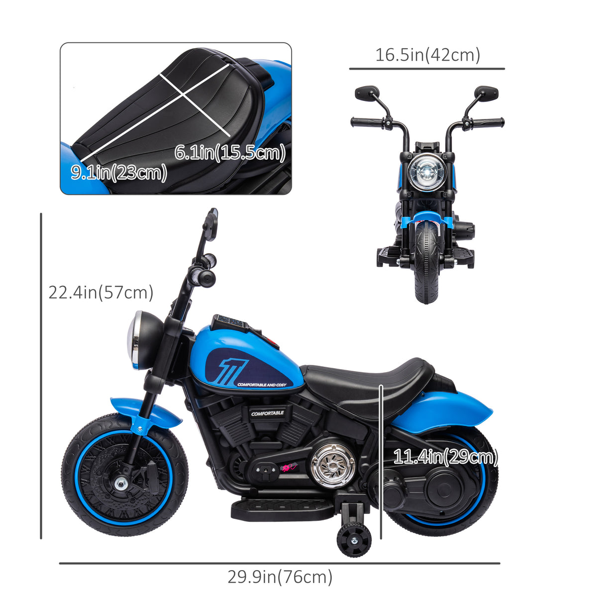 Aosom 6V Kids Motorcycle with Training Wheels, Foot Pedal, Headlight, Music, Forward/Reverse, Single-Button Start
