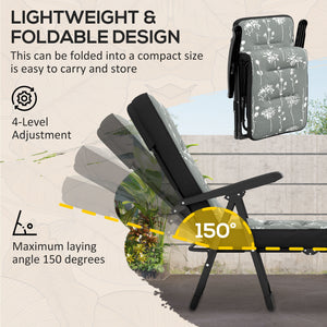 Outdoor Lounge Chair with Padded Cushion, Folding Reclining Patio Garden Chair with Recline Back, Footrest – view 18