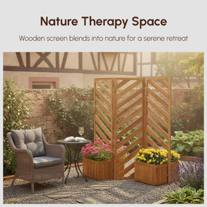 Backyard Privacy Screen - Folding 65" with Planters for Patio, Deck, and Backyard, Brown