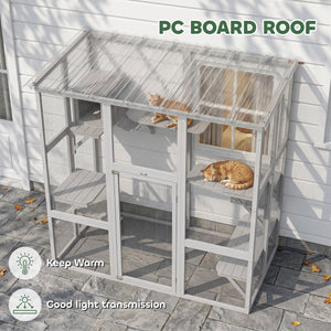 Large Outdoor Catio with Weatherproof Roof, Bridge, Resting Box, Platforms, Grey – view 19