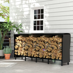 6ft Outdoor Firewood Rack with Cover, Adjustable Wood Storage Holder – view 14