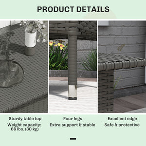 Wicker Outdoor Side Table, 20" Square Patio End Table w/ Full Woven Top, Grey