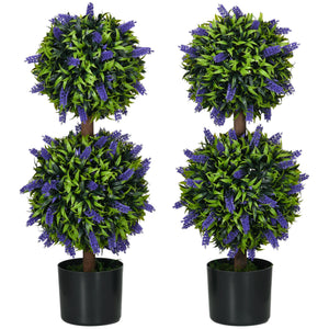 2.3ft Set of 2 Artificial Plants, Lavender Flowers Ball Trees with Pot, for Home Indoor Outdoor Decor