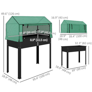 Raised Garden Bed Planter with PE Greenhouse Cover, Elevated Garden Bed Box with Drainage Hole for Flowers, Black