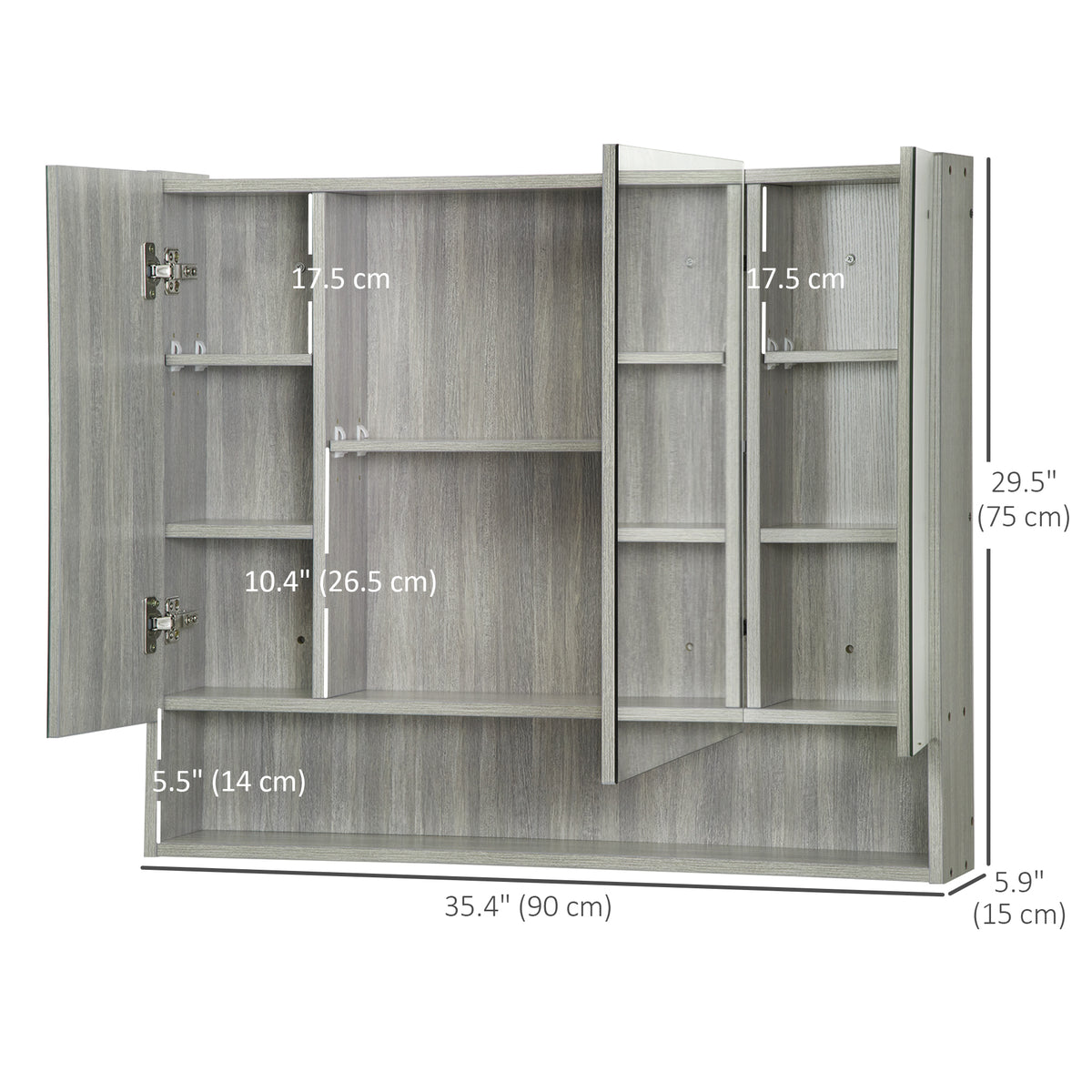 Wall Mounted Bathroom Medicine Cabinet with Mirror and Adjustable Shelves, Grey – view 2