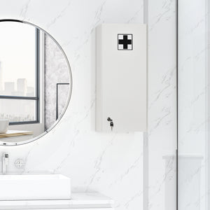 Wall Mount Medicine Cabinet, 5-tier Lockable Bathroom Cabinet with 2 Keys and Adjustable Shelves, White