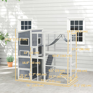 76" Catio Outdoor Cat Enclosure with Cat Condo, Jumping Platforms, Ladder, Ramps – view 2
