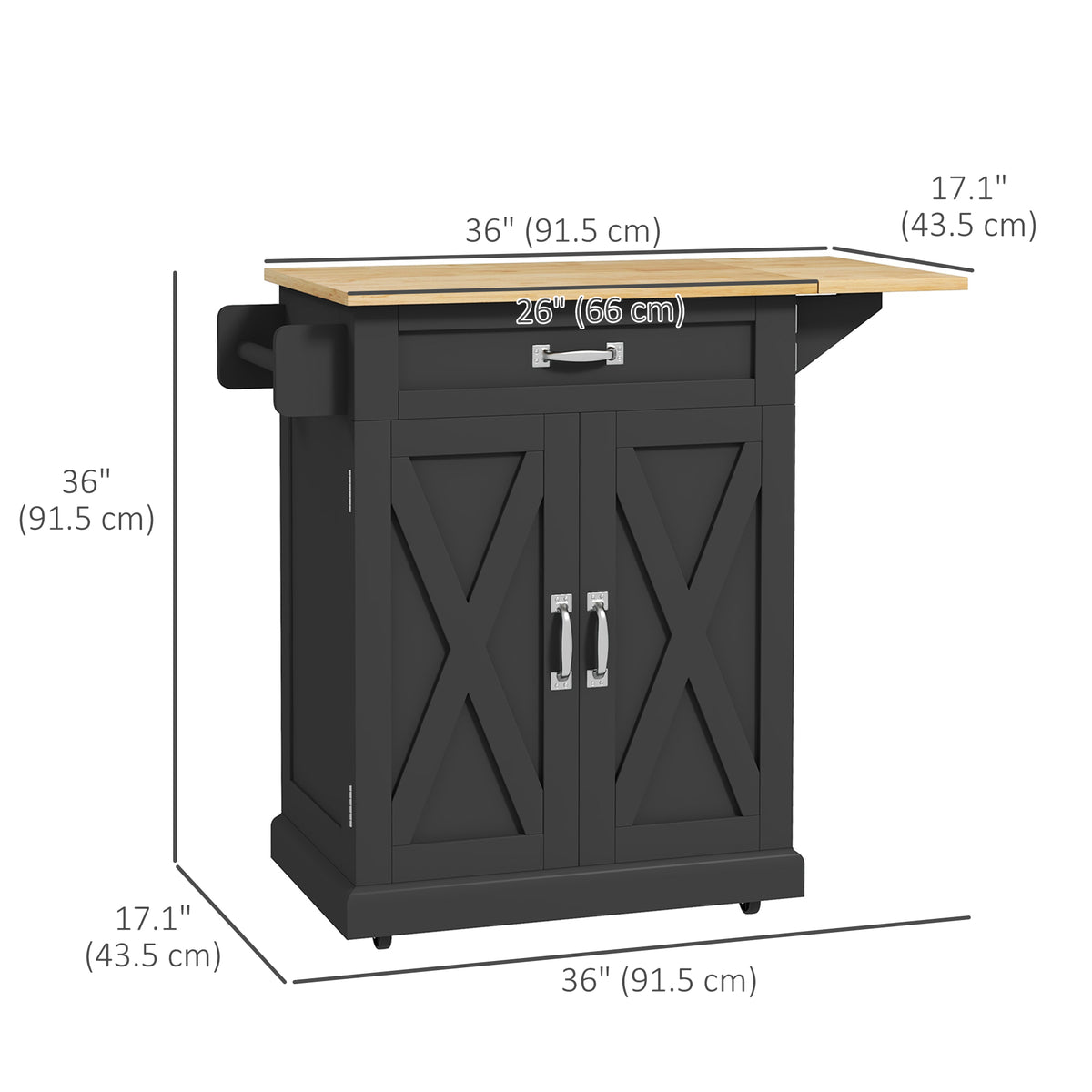 Foldable Kitchen Island with Storage Drawer, Farmhouse Rolling Utility Cart on Wheels with Drop-Leaf Wood – view 2