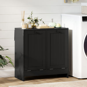 Tilt-Out Laundry Storage Cabinet, Modern Laundry Hamper with 2 Compartments for Bathroom Washroom, Black – view 6