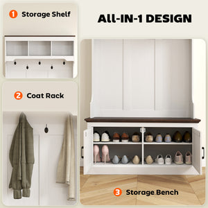 3-in-1 Hall Tree with Bench, Coat Rack with Shoe Storage, Distressed Black – view 10