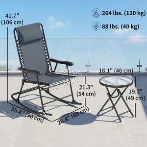 3pc Patio Rocking Chair Set, Folding Outdoor Rocking Chairs and Table Bistro Set w/ Breathable Mesh Seat – view 9