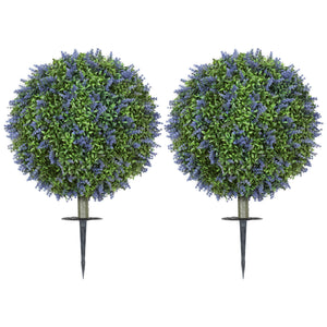Artificial Plants Faux Lavender Set of 2, UV Protected Fake Plants with Ground Stakes for Indoor Outdoor Decor, Purple