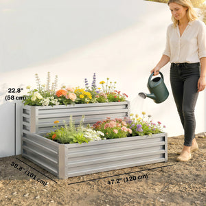 2 Tier Raised Garden Bed, 47" x 40" x 23" Galvanized Steel Planter Box for Vegetables, Flowers, and Herbs – view 16