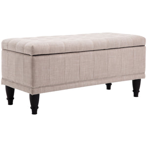 Storage Ottoman, Linen Fabric End of Bed Bench with Soft Close Lid