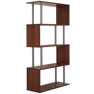 5-Tiers Geometric Wooden Bookcase S-Shaped Storage Bookshelf Display with Metal Frame for Living Room, Bedroom, Home Office, Walnut