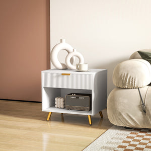 Nightstand with Fluted Panel, Bedside Table with Drawer and Open Compartment – view 14