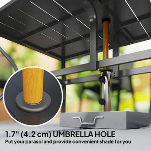 Rectangle Patio Dining Table with Umbrella Hole, Outdoor Dining Table for 6 with Steel Frame for Garden, Balcony, Black