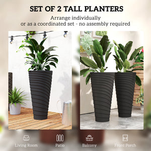 29" Tall Planters Set of 2, Indoor Outdoor Stackable Taper Planters with Drainage Holes, Black