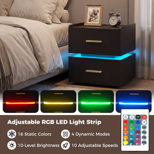 Nightstand with Charging Station LED Bedside Table with 2 Storage Drawers-Black view 6