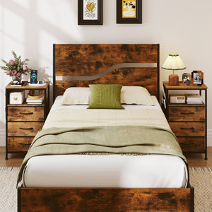 Nightstand with Charging Station 27.5 inch Modern Bedside Table with 3 Fabric Drawers-Rustic Brown view 6