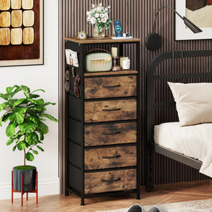 Nightstand with Integrated Charging Station 39 Inches Modern Bedside Table-Brown view 3