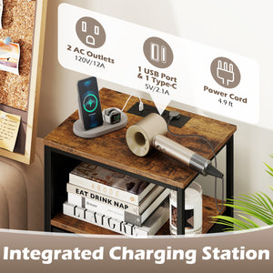 Nightstand with Integrated Charging Station 39 Inches Modern Bedside Table-Brown view 7