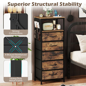 Nightstand with Integrated Charging Station 39 Inches Modern Bedside Table-Brown view 8
