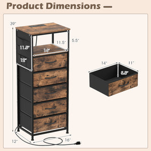 Nightstand with Integrated Charging Station 39 Inches Modern Bedside Table-Brown view 5