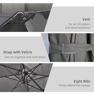 9ft Cantilever Patio Umbrella, Square Overhanging Umbrella with Cross Base, Crank Handle, Tilt – view 5
