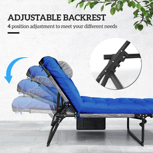 Folding Lounge Chair with 4-level Reclining Back & Cushion, Blue